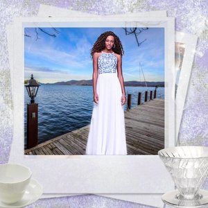 💲Sale💲Embroidered High-Neck Chiffon Gown by Xscape